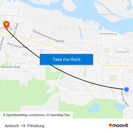 Antioch to Pittsburg map