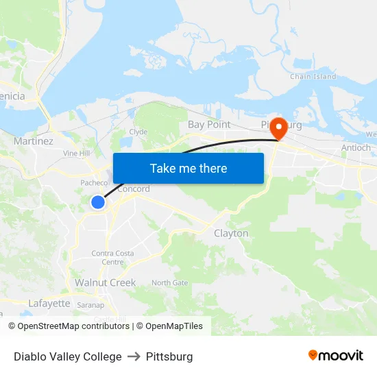 Diablo Valley College to Pittsburg map