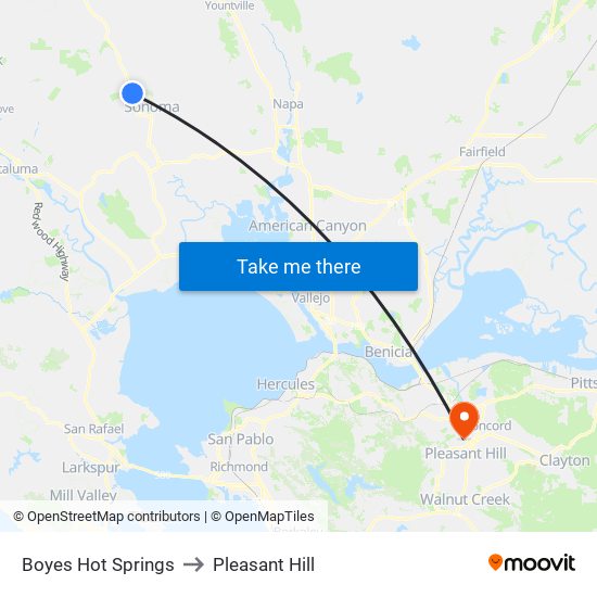 Boyes Hot Springs to Pleasant Hill map