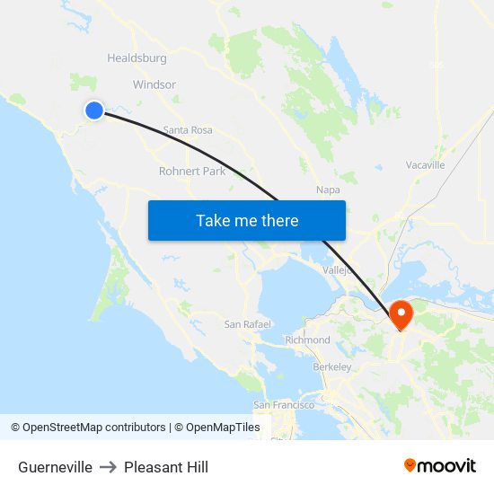 Guerneville to Pleasant Hill map