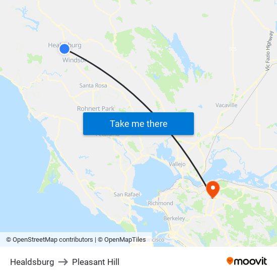 Healdsburg to Pleasant Hill map