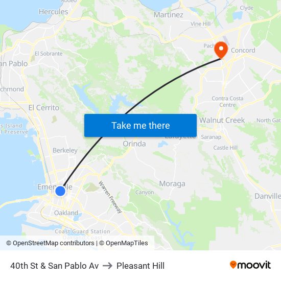 40th St & San Pablo Av to Pleasant Hill map