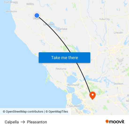 Calpella to Pleasanton map