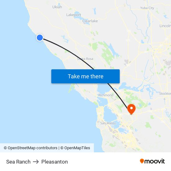 Sea Ranch to Pleasanton map