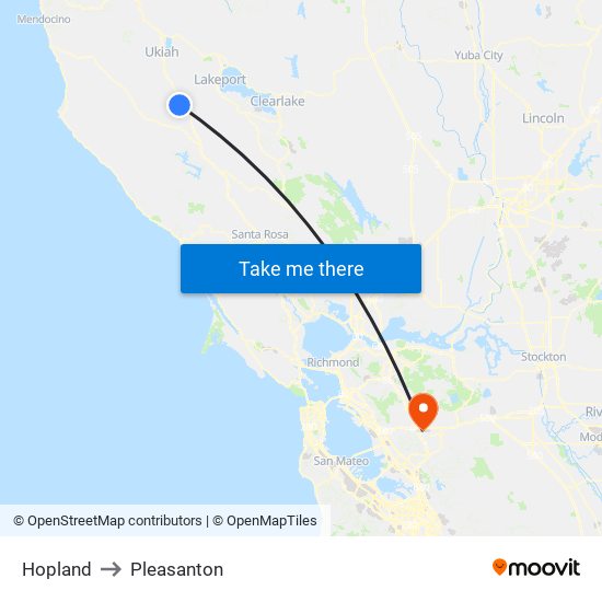 Hopland to Pleasanton map