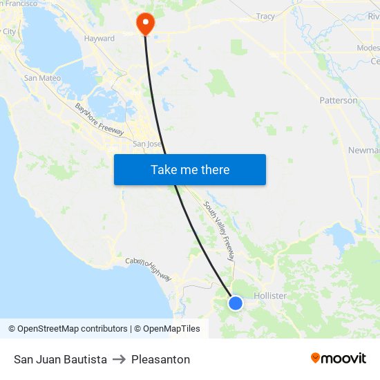 San Juan Bautista to Pleasanton map