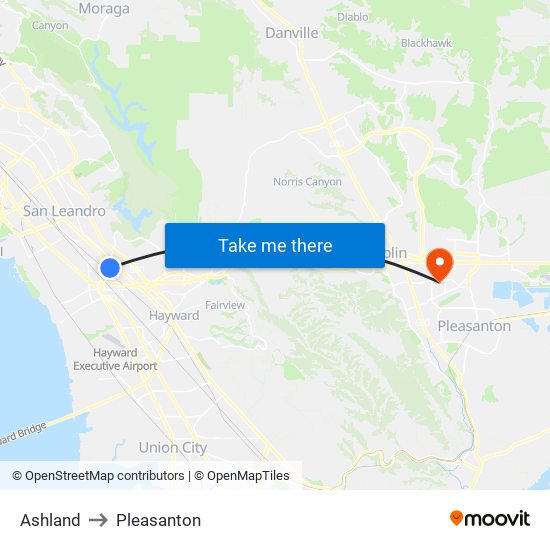 Ashland to Pleasanton map