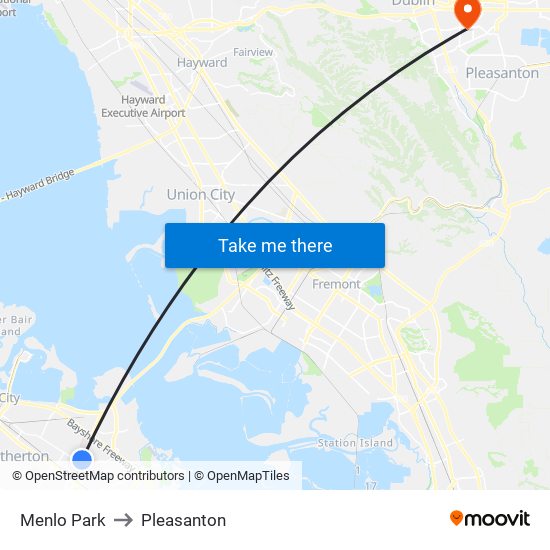 Menlo Park to Pleasanton map