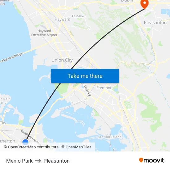 Menlo Park to Pleasanton map