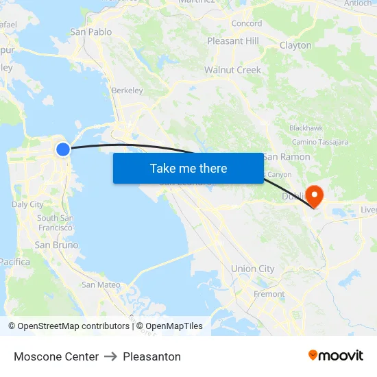 Moscone Center to Pleasanton map