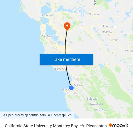 California State University Monterey Bay to Pleasanton map