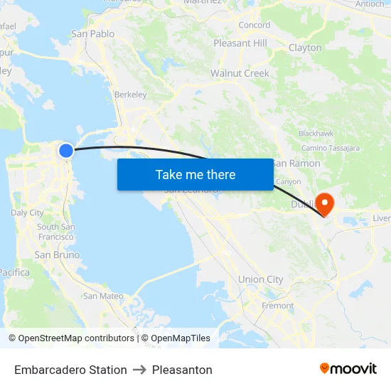 Embarcadero Station to Pleasanton map