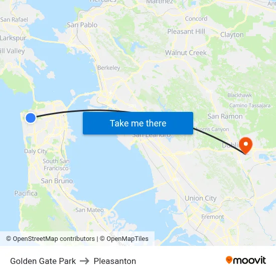 Golden Gate Park to Pleasanton map
