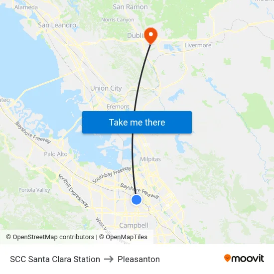 SCC Santa Clara Station to Pleasanton map