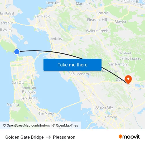 Golden Gate Bridge to Pleasanton map