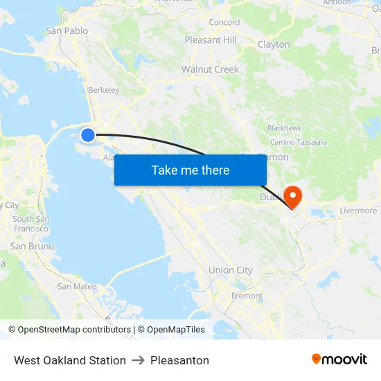 West Oakland Station to Pleasanton map