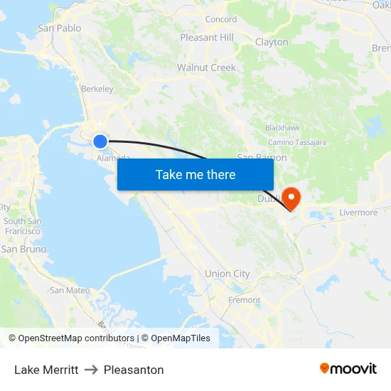 Lake Merritt to Pleasanton map