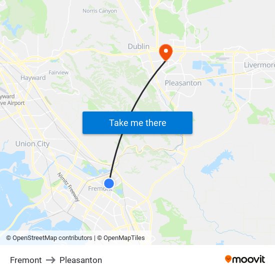 Fremont to Pleasanton map