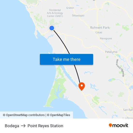 Bodega to Point Reyes Station map