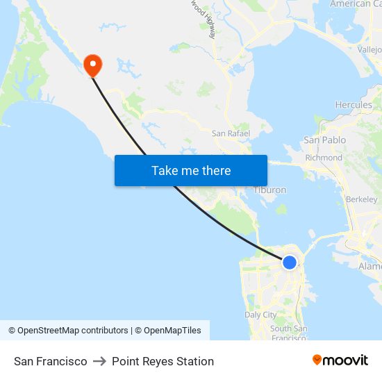 San Francisco to Point Reyes Station map