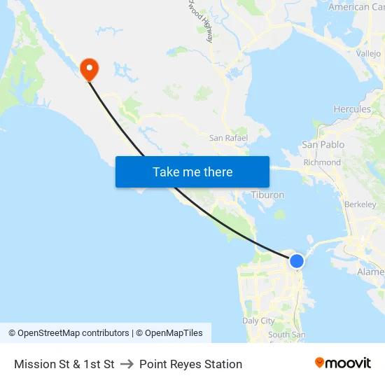 Mission St & 1st St to Point Reyes Station map