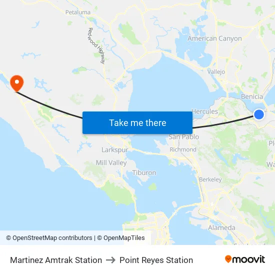 Martinez Amtrak Station to Point Reyes Station map