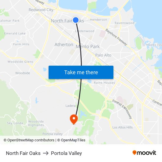 North Fair Oaks to Portola Valley map