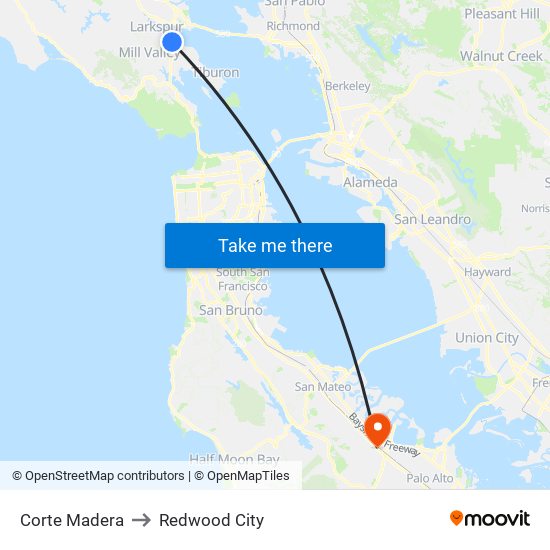 Corte Madera to Redwood City map