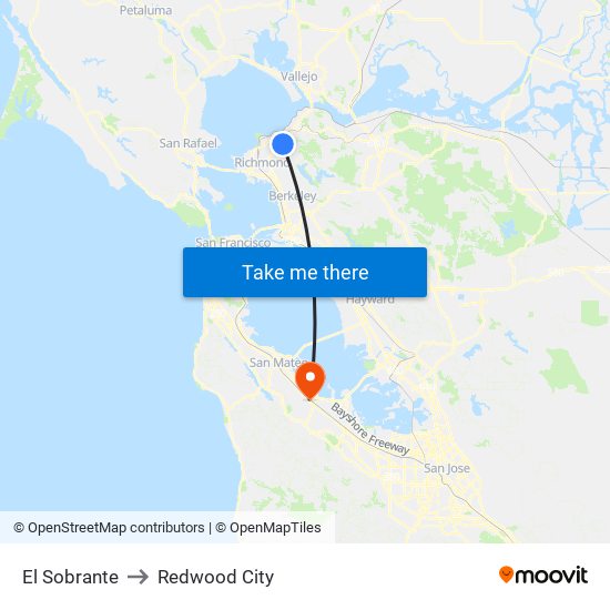 El Sobrante to Redwood City map