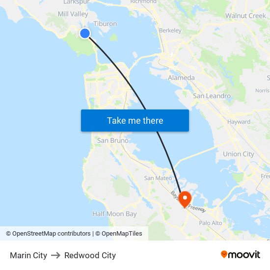Marin City to Redwood City map