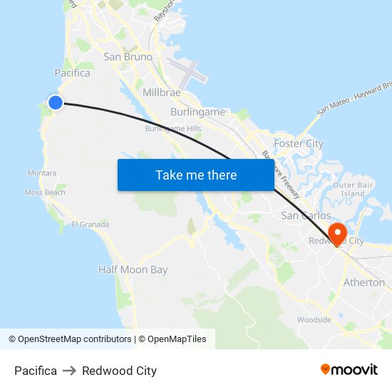 Pacifica to Redwood City map