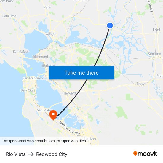 Rio Vista to Redwood City map