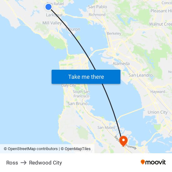 Ross to Redwood City map