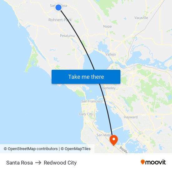 Santa Rosa to Redwood City map