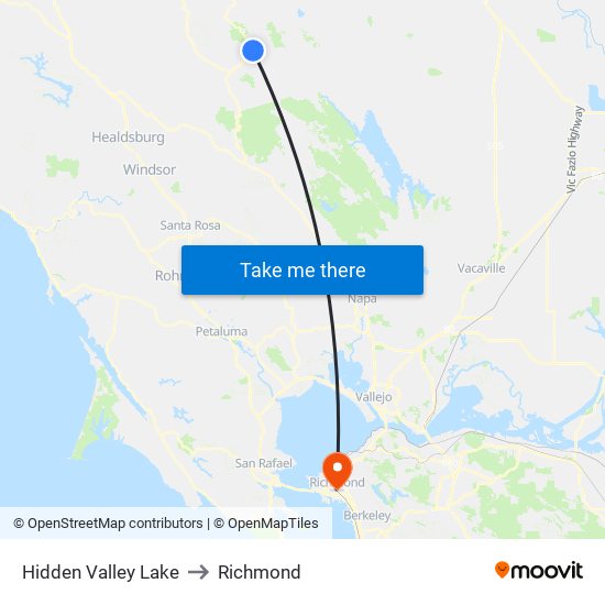 Hidden Valley Lake to Richmond map