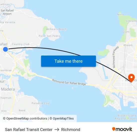 San Rafael Transit Center to Richmond map