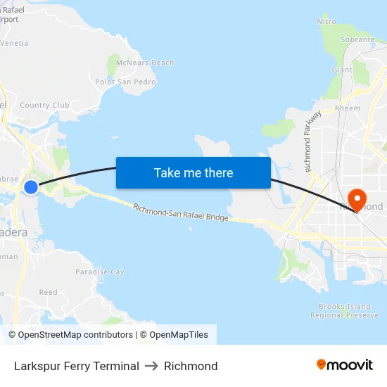 Larkspur Ferry Terminal to Richmond map