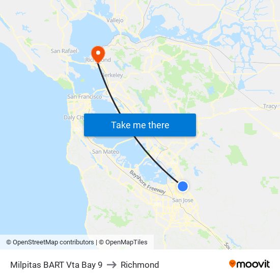 Milpitas BART Vta Bay 9 to Richmond map