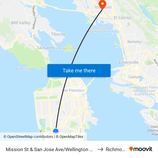 Mission St & San Jose Ave/Wellington Ave to Richmond map