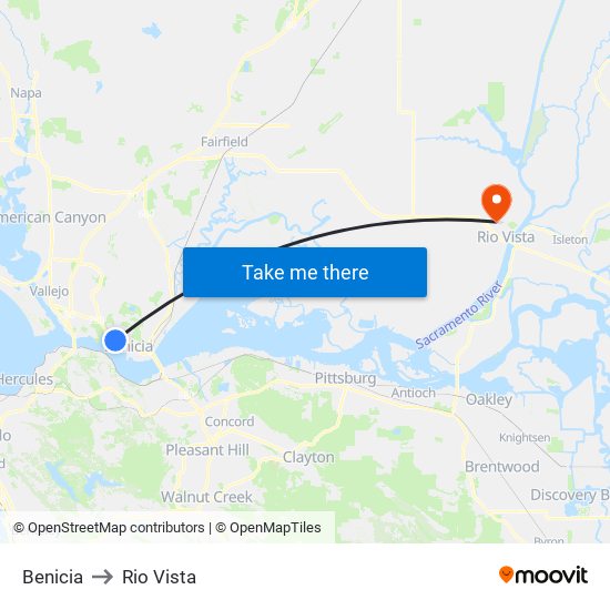 Benicia to Rio Vista map