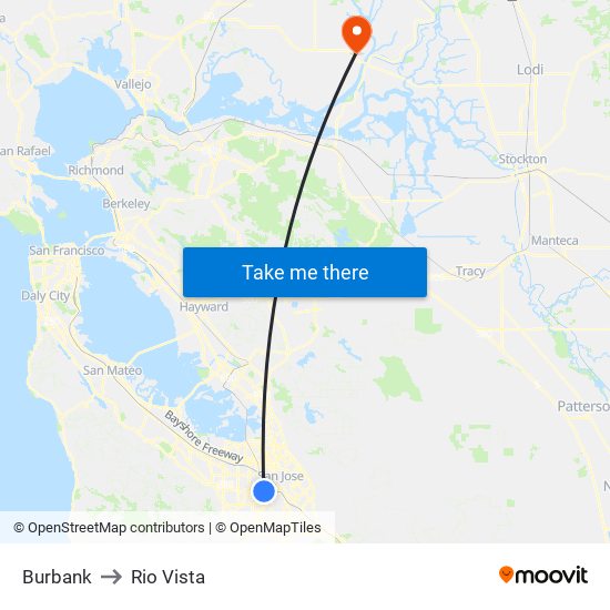 Burbank to Rio Vista map