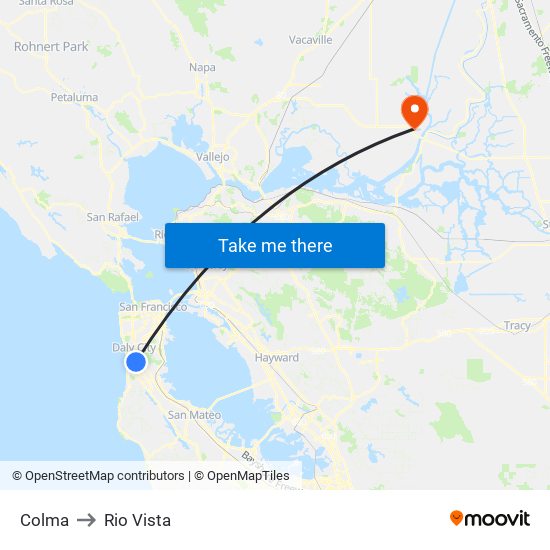 Colma to Rio Vista map