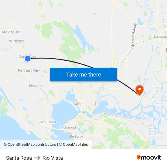 Santa Rosa to Rio Vista map