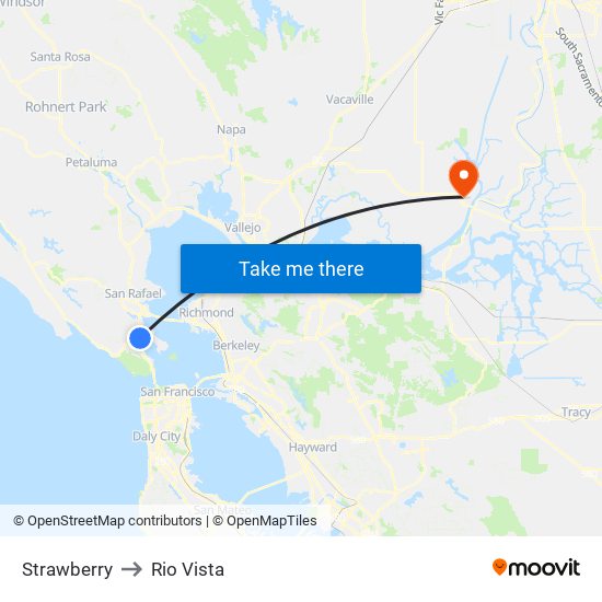 Strawberry to Rio Vista map