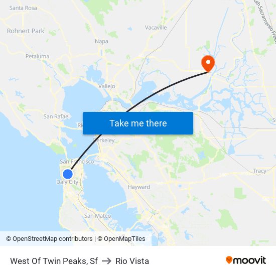 West Of Twin Peaks, Sf to Rio Vista map