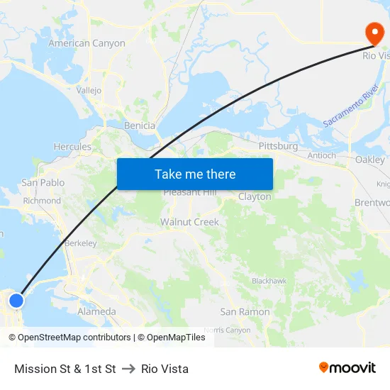 Mission St & 1st St to Rio Vista map
