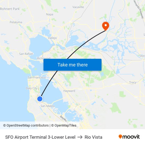 SFO Airport Terminal 3-Lower Level to Rio Vista map