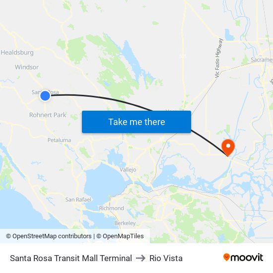 Santa Rosa Transit Mall Terminal to Rio Vista map