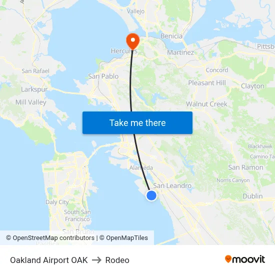 Oakland Airport OAK to Rodeo map