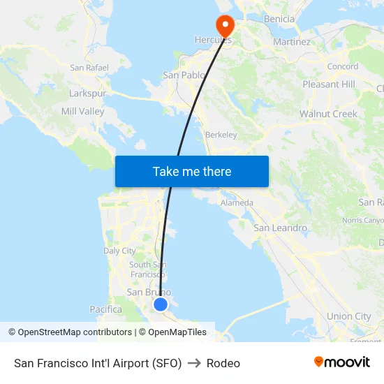 San Francisco Int'l Airport (SFO) to Rodeo map